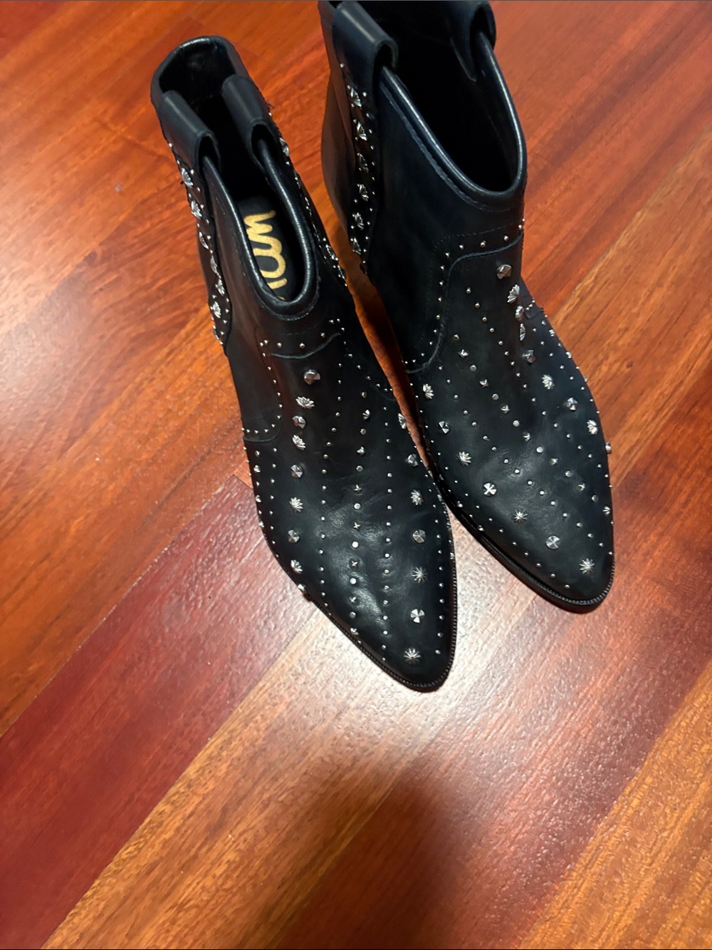 Sam Edelman Black Pointed Studded Chelsea Booties